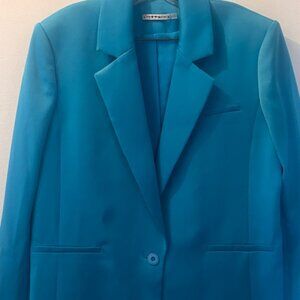 Alice + Olivia Turquoise Notch Collar Lined Button Relaxed Blazer